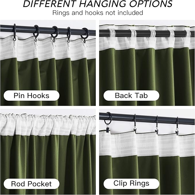 RYB HOME Olive Green Velvet Curtains with Hook Tape, Thermal Insulated Privacy Protect Decorative Drapes for Home Theater, W 52 x L 72 inches, 2 Panels Set