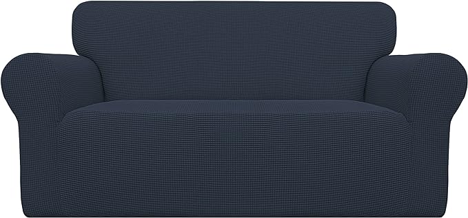 Easy-Going Stretch Oversized Loveseat Slipcover 1-Piece Sofa Cover Furniture Protector Couch Soft with Elastic Bottom for Kids Polyester Spandex Jacquard Fabric Small Checks Dark Blue