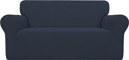 Easy-Going Stretch Oversized Loveseat Slipcover 1-Piece Sofa Cover Furniture Protector Couch Soft with Elastic Bottom for Kids Polyester Spandex Jacquard Fabric Small Checks Dark Blue