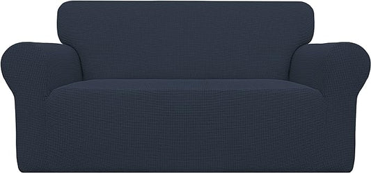 Easy-Going Stretch Oversized Loveseat Slipcover 1-Piece Sofa Cover Furniture Protector Couch Soft with Elastic Bottom for Kids Polyester Spandex Jacquard Fabric Small Checks Dark Blue