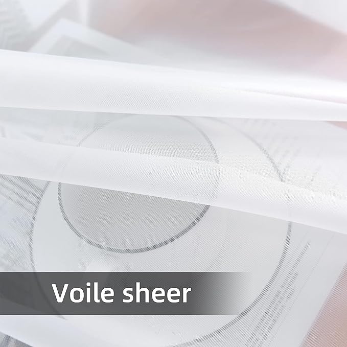 youleyar Solid Sheer Rod Pocket Curtain Voile Draperies 2 Panels White Beige Black Grey Coffee 60 Inch Width 84 Inch Long 1 Pair for Kitchen Bedroom Children Living Room Yard(White,60Wｘ84L)