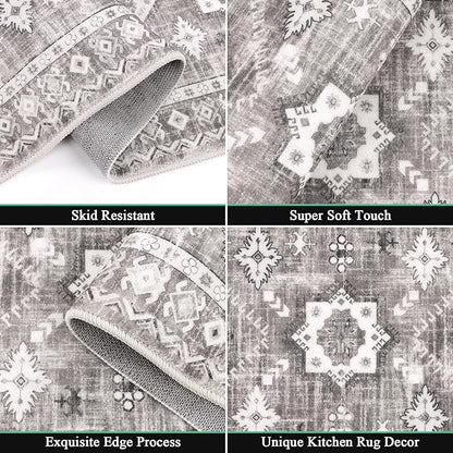 HEBE Boho Kitchen Rug Sets 3 Piece with Runner Non Slip Kitchen Rugs and Mats Washable Kitchen Mats for Floor Thick Kitchen Floor Mat Carpet Runner Rugs for Hallway Laundry Holiday Decor