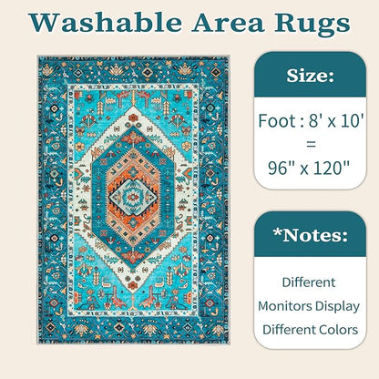 SERISSA 8x10 Area Rugs Blue, Washable Large Boho Rugs for Living Room, Ultra Soft Non-Slip Bedroom Rug Print Distressed Vintage Tribal Farmhouse Carpet Rug for Dining Room Dorm Office Home Decor
