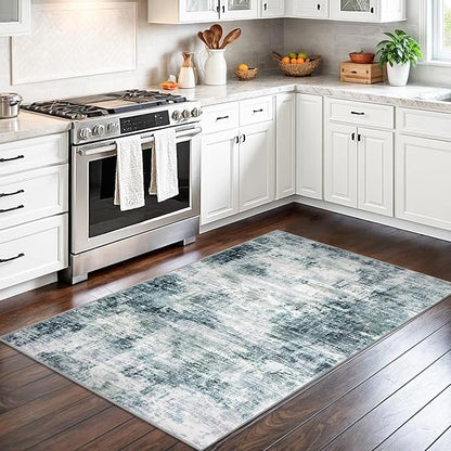 IOHOUZE Abstract Area Rug 3x5 Ft Washable Rugs for Entryway Indoor, Non Slip Kitchen Rug Printed Faux Wool Throw Rugs with Rubber Backing, Indoor Door Mat for Entrance Foyer Living Room, Sage Grey