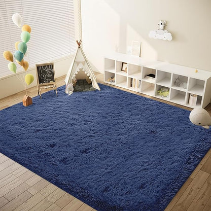8x10 Area Rugs for Living Room: Fluffy Shag Soft Washable Rug Large Fuzzy Plush Indoor Carpet for Bedroom Nursery Playroom Kids Girls Boys Room (Navy Blue, 8'x10')