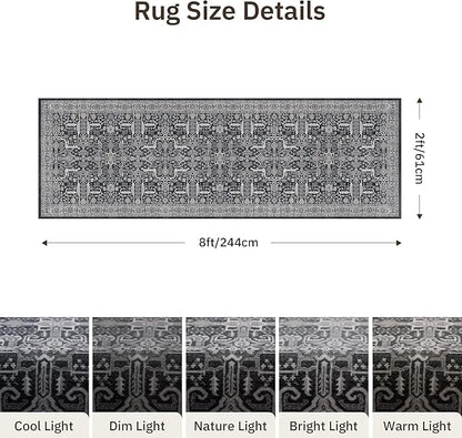 Washable 2x8 Runner Rug - Non Slip Vintage Kitchen Runner Rugs Low-Pile Distressed Long Rugs for Hallway Waterproof Indoor Carpet for Living Room Bedroom Entryway 2x8 Black