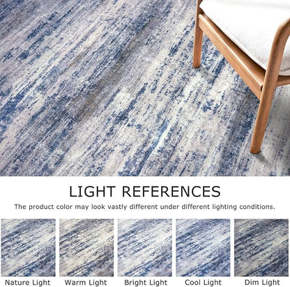 KOZYFLY Modern Abstract Washable Rug Runner 2x7 Hallway Runner Rug Non-Slip Soft Kitchen Runner Rugs, Print Grey-Blue Striped Carpet Runner for Entryway Bathroom Laundry Room Foyer