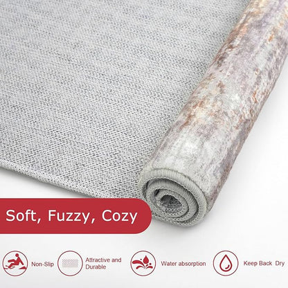 KOZYFLY Modern Abstract Washable Rug Runner 2.6x12 Hallway Rug Runner Non-Slip Soft Kitchen Runner Rugs, Multi Grey/Orange Striped Carpet for Entryway Bathroom