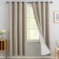 Yakamok Natural Linen Curtains 100% Blackout 72 Inches Long,Room Darkening Textured Curtains for Living Room Thermal Grommet Bedroom Curtains 2 Panels with Greyish White Liner
