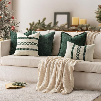 MIULEE Pack of 2 Christmas Green Couch Throw Pillow Covers 20x20 Inch Modern Boho Accent Decorative Pillow Covers Soft Chenille Farmhouse Cushion Covers for Home Decor Bed Sofa Living Room