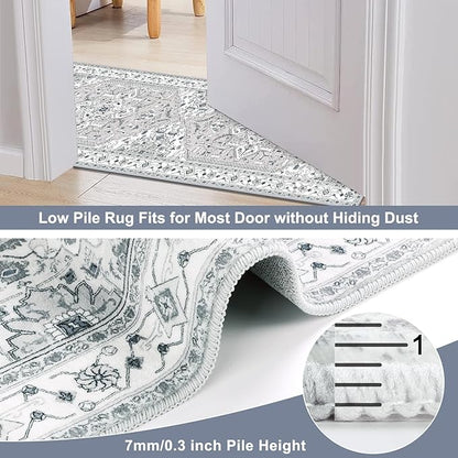 Yamaziot Washable Runner Rug, 2x8 Non-Slip Boho Vintage Hallway Rug with Rubber Backing, Low Pile Faux Wool Distressed Carpet Runner for Bedroom, Kitchen, Laundry, Entrance