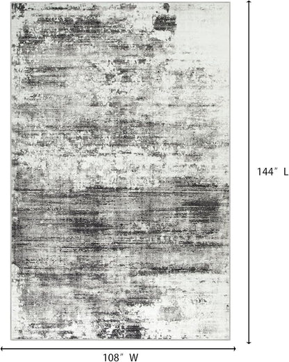 9x12 Area Rugs Washable Rug: Modern Abstract Living Room Rug Soft Anti-Skid Thin Carpet Indoor Floor Non-Shedding Carpets for Bedroom Dining Room Farmhouse Nursery Home Office Black Grey