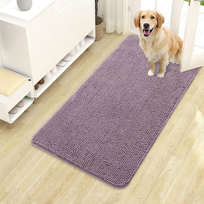 OLANLY Dog Door Mat for Muddy Paws 40x24, Absorbs Moisture and Dirt, Absorbent Non-Slip Washable Doormat, Quick Dry Chenille Mud Mat for Dogs, Entry Indoor Entryway Carpet for Inside Floor, Deep Plum