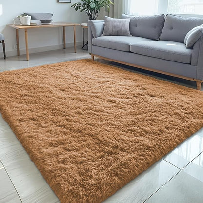 OLANLY 5x8 Machine Washable Large Area Rugs for Living Room, Bedroom, Soft Fluffy Shaggy Bedside Rug, Indoor Floor Carpet for Kids Girls and Boys, Dorms, Nursery, Home Decor Aesthetic, Khaki