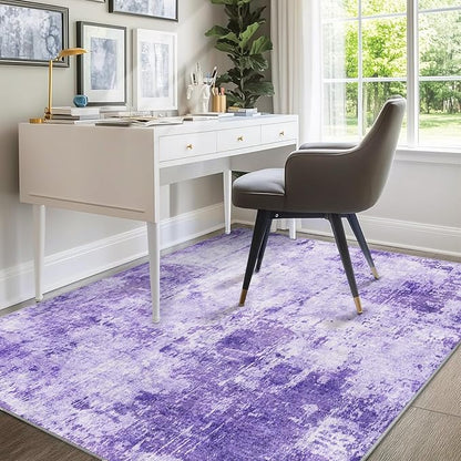 Washable Area Rugs 8'x10' Non-Slip Modern Abstract Soft for Living Room Entryway Bedroom Nursery, Print Pattern, Purple Gray Pink White
