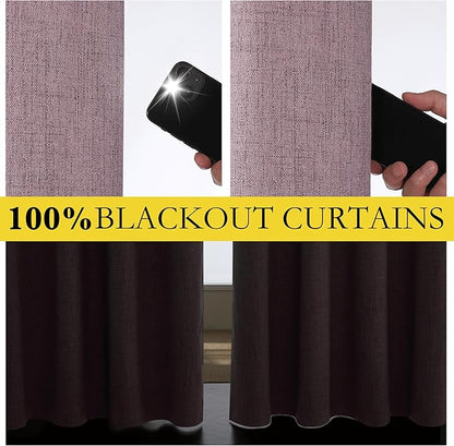 NICETOWN Chaise Mauve Vintage Linen 100% Blackout Curtains for Dining Room, Thermal Insulated Curtains 54" Long, Noise Reducing Window Treatment Drapes for Kitchen, 42" Wide Per Panel, Set of 2