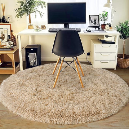 6‘x6’ Beige Round Rug for Bedroom, Ultra Soft Fluffy Circle Rug for Kids Girls Boys Room, Cute Shag Rugs for Living Room Playroom Tent Castle Home Decor Rug