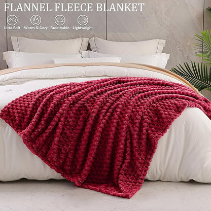 Exclusivo Mezcla Fleece Twin Blanket for Bed, Extra Large Fuzzy Deep Red Bed Blankets, Soft Cozy Plush Sofa Throws for All Seasons, 90x66 Inches