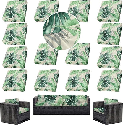 14Pcs Outdoor Cushion Covers, Patio Cushion Covers,Stretch Elastic Slipcovers, Replacement Washable & Reusable Furniture Protector for Patio Couch (Mint Green,Cover Only)