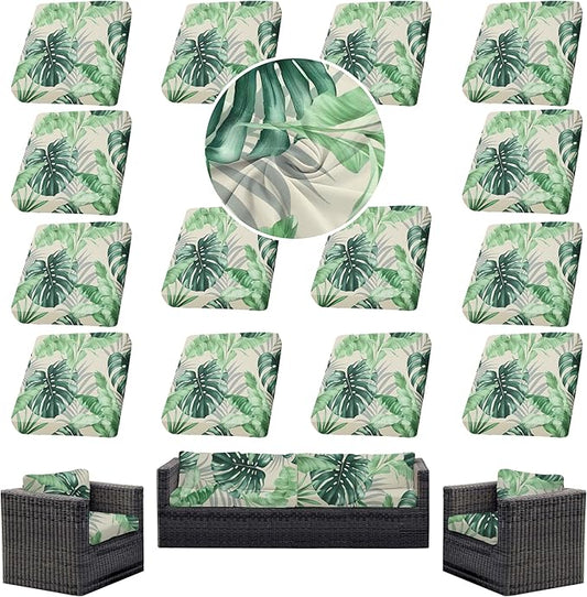 14Pcs Outdoor Cushion Covers, Patio Cushion Covers,Stretch Elastic Slipcovers, Replacement Washable & Reusable Furniture Protector for Patio Couch (Mint Green,Cover Only)