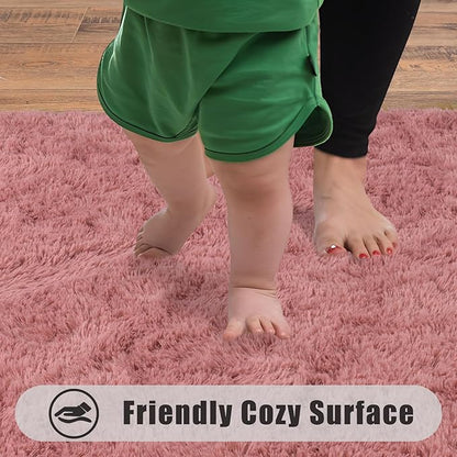 Soft Runner Rugs for Bedroom Hallways, 2x4 Blush Pink Fluffy Shag Throw Area Rug Non Slip for Bedside Dorm, Long Shaggy Furry Carpet for Nursery Living Room
