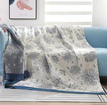 MSGKV Spring Throw Blanket 100% Cotton 60''x 80'', Versatile Woven Soft Decorative Blankets for Chair Bed Sofa Couch Bedroom Living Room