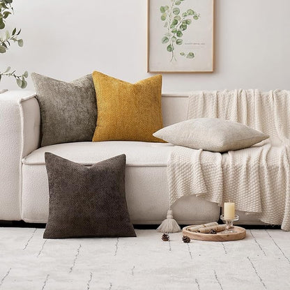 MIULEE Pack of 2 Couch Throw Pillow Covers 18x18 Inch Neutral Gold Modern Boho Accent Decorative Pillow Covers Soft Chenille Farmhouse Cushion Covers for Home Decor Bed Sofa Living Room