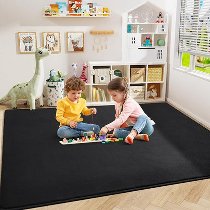 Amearea Large Modern Area Rugs for Bedroom Living Room, 6x9 Feet Black Thickened Memory Foam Rug, Fluffy Indoor Washable Rugs Non Slip Minimalist Carpet for Boys Girls Dorm Nursery Room Decor