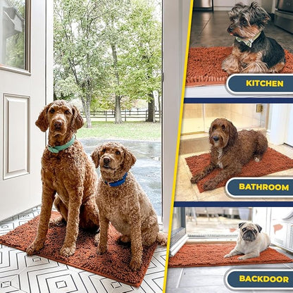 Muddy Mat® | Super Absorbent Door Mat Indoor, Microfiber Quick Dry Chenille Entryway Rug, Non-Slip Front Door Mat, Indoor Mats for Entryway, Machine Washable Pet Rug, Orange 28"x18"