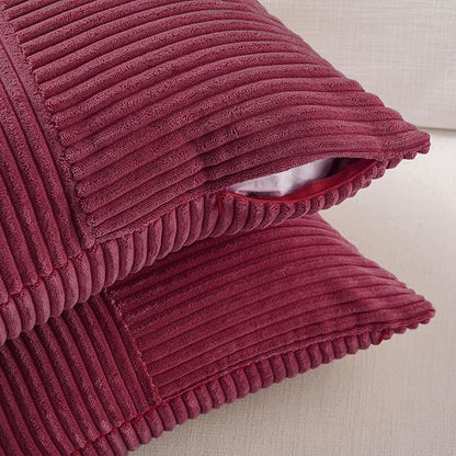 Fancy Homi 2 Packs Burgundy Lumbar Decorative Throw Pillow Covers 12x20 Inch for Living Room Couch Bed, Christmas Boho Home Decor, Soft Striped Corduroy Rectangle Accent Cushion Case 30x50 cm