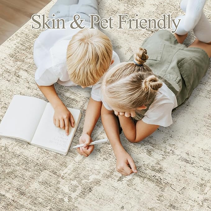 Abstract Rug 8x10 Large Living Room Rugs Neutral Modern Washable Area Rugs for Bedroom Dining Room Non-Slip Stain Resistant Foldable Thin Rug Beige Gray