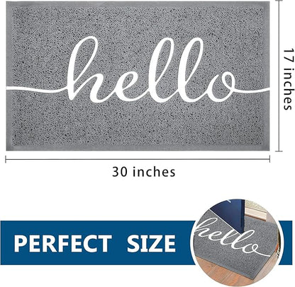 EARTHALL Door Mat Outside Inside Hello Doormat, 30"x17.5", Durable Floor Mat Non Slip Mat Ultra Absorb Mud Easy Clean Front Doormat for Garage, Entryway, Patio, High Traffic Areas, Grey