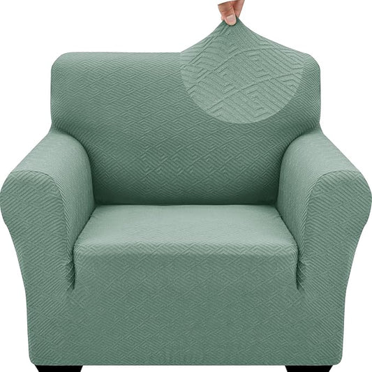 ZNSAYOTX 1 Piece Jacquard Chair Slipcovers for Living Room High Stretch Chair Covers with Arms Anti Slip Pets Friendly Couch Sofa Armchair Cover Furniture Protector (Small, New Pattern Pea Green)