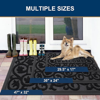 Smiry Welcome Door Mat Outside Entrance, Heavy Duty Trap Dirt and Moisture Easy Clean Low Profile Patio Porch Indoor Outdoor Front Doormat for Entry, 35x23 Inch, Black