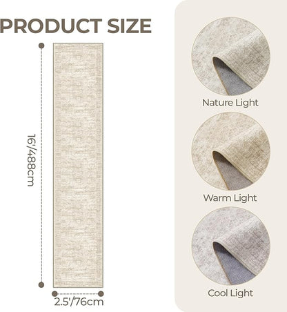 Washable Runner Rug 2.5x16, Non-Slip Long Hallway Runner for Entryway, Soft Vintage Kitchen Mats for Floor, Abstract Dining Room, Bedroom, Living Room Rugs(2.5'x16', Beige/Ivory)