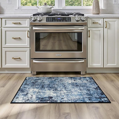 Rugflix 2x3 Entrance Rugs, Entry Rug Washable Non-Slip Stain-Resistant Low Pile Small Modern Dark Carpet, for Living Room Bedroom Indoor, Navy Blue/Black