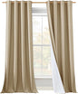NICETOWN 100% Absolutely Blackout Linen Curtains with Thermal Insulated White Liner, Camel, W52 x L120, 2 Panels, Textured Linen Look Noise Reducing Window Treatments Drapes for Bedroom/Living Room