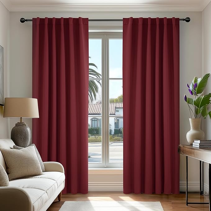 Deconovo Blackout Curtains, Thermal Insulated, W52 x L108 2 Panels, Back Tab, Machine Washable, Room-Darkening Drapes for Bedroom/Living Room Burgundy Red