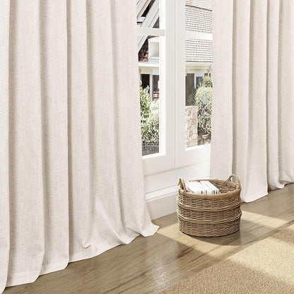 Beige Linen Curtain 96 inches Long for Living Room Back Tab Neutral Vintage Country Rustic Farmhouse Curtain Burlap Textured Canvas Cloth Look Linen Drapes 96 inch Length for Dinning Room Bedroom 8 FT