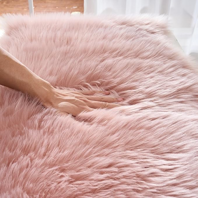 EasyJoy Ultra Soft Fluffy Shaggy Area Rug Faux Fur Rug Chair Cover Seat Pad Fuzzy Area Rug for Bedroom Floor Sofa Living Room (2 x 3 ft Sheepskin, Pink)