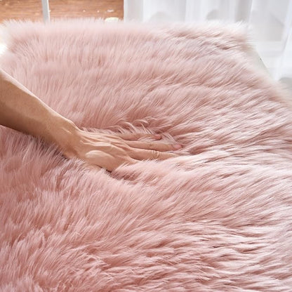 EasyJoy Ultra Soft Fluffy Shaggy Area Rug Faux Fur Rug Chair Cover Seat Pad Fuzzy Area Rug for Bedroom Floor Sofa Living Room (2 x 3 ft Sheepskin, Pink)