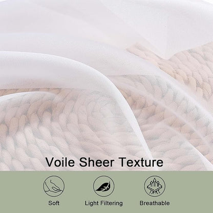 OWENIE Sheer White Curtains 84 Inch Length 2 Panels Set for Living Room Bedroom, Rod Pocket Voile Sheer Panel Drapes, White, 2pcs, Each 42" W x 48" L