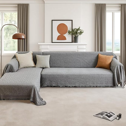 HOMERILLA Sectional Couch Covers for Sectional Sofa L Shaped Sofa Cover Blanket 2 Pieces L Shape Furniture Protector for Pets Dogs (Light Grey, Large)