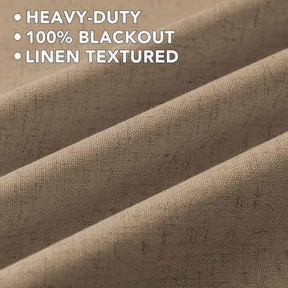 H.VERSAILTEX Linen Curtains 100% Blackout Curtains for Bedroom 102 inch Long Full Light Blocking Nature Linen Blended Window Curtains for Living Room Nickel Grommet (2 Panels, Heathered Macchiato)