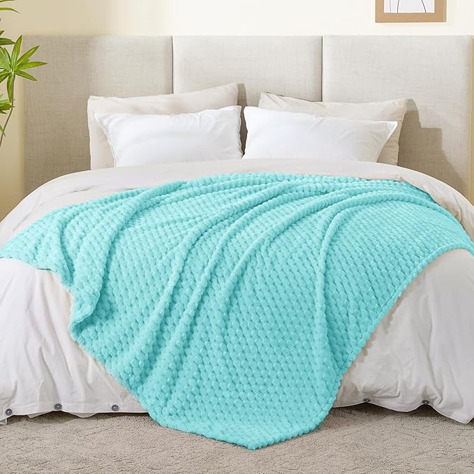 BEDELITE Fleece Blanket - 3D Jacquard Decorative Aqua Twin Blankets for Couch & Bed, Soft and Cozy Warm Plush Fluffy Blanket All Seasons Suitable, 60x80Inches