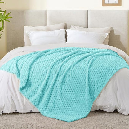 BEDELITE Fleece Blanket - 3D Jacquard Decorative Aqua Twin Blankets for Couch & Bed, Soft and Cozy Warm Plush Fluffy Blanket All Seasons Suitable, 60x80Inches