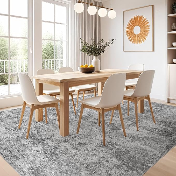 Nakagishi 7x9 Area Rugs Living Room: Washable Abstract Large Neutral Soft Rug Stain Resistant Modern Indoor Floor Non-Slip Carpet for Bedroom Nursery Kids Playroom Office Dining Room Dorm- Grey