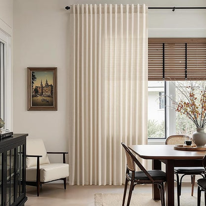 Nanspring Grey Flax Linen Curtains 102 Inches Long for Living Room Light Filtering Mordern Boho Sheer Curtains Back Tab and Rod Pocket Neutral Curtain for Bedroom Office 52x102, 2 Panels