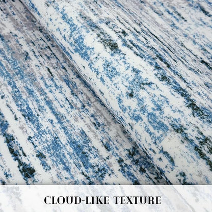 Lansny Modern Abstract Runner Rug 2.6x18, Grey Blue White Washable Long Kitchen Runner Non-Slip Soft Hallway Rug Runner Thin Print Faux Wool Carpet for Entryway Bedroom Laundry Room Indoor Home Decor