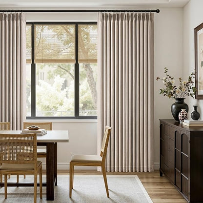 MIULEE Pinch Pleated Thick Linen Curtains 84 Inches Long 2 Panels for Living Room Bedroom, Linen Texture Memory Trained Pleat Drapes Rustic Farmhouse Track System Curtains with Hooks&Rings, Taupe